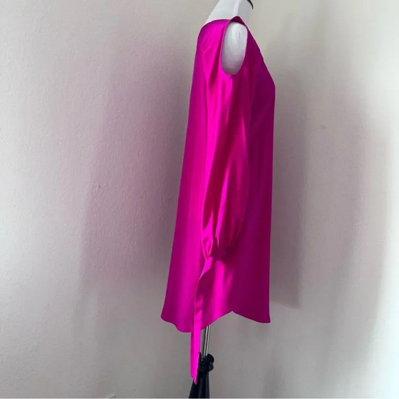 Amanda Uprichard Hot Pink 100% Silk Cold Shoulder Long Sleeve Dress Small - Picture 7 of 13